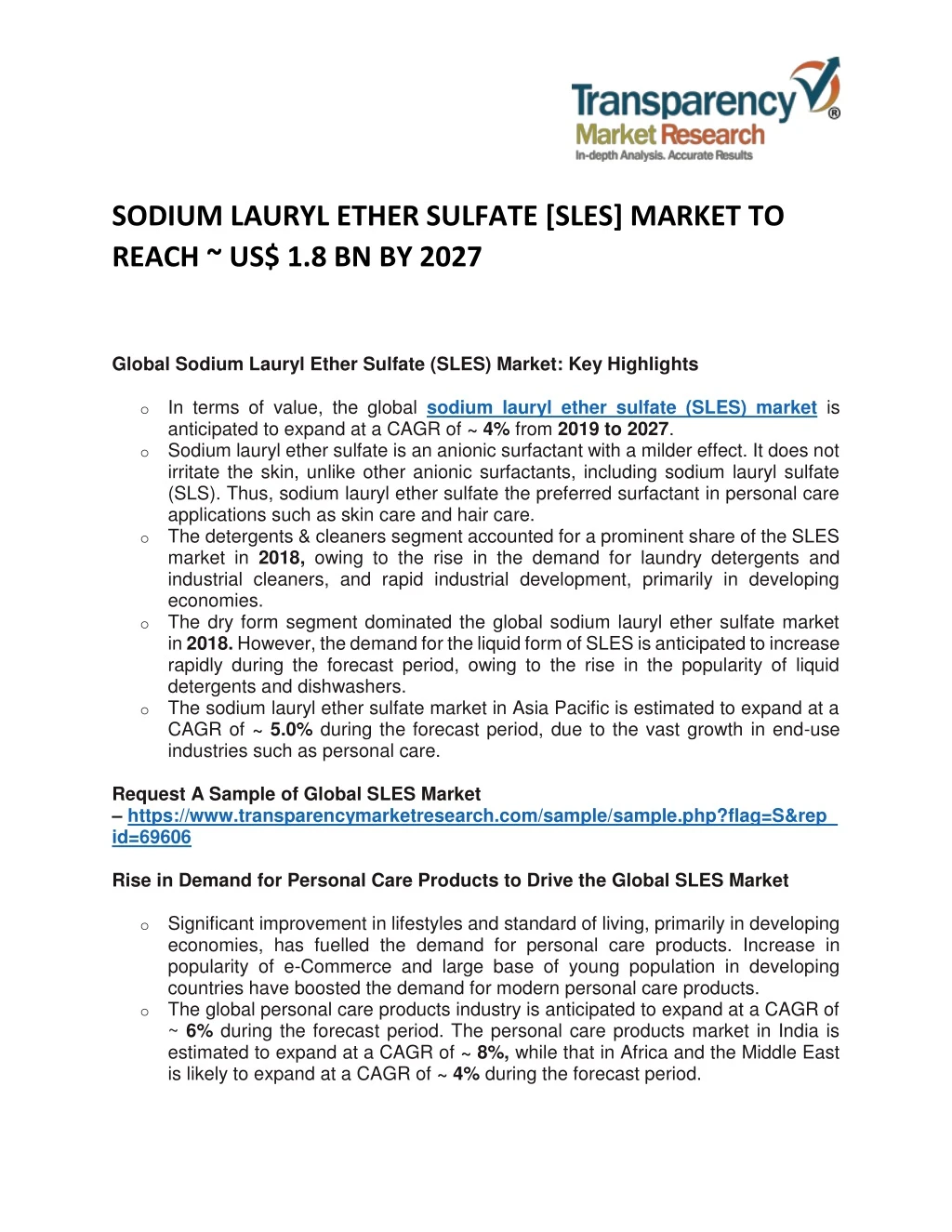 sodium lauryl ether sulfate sles market to reach