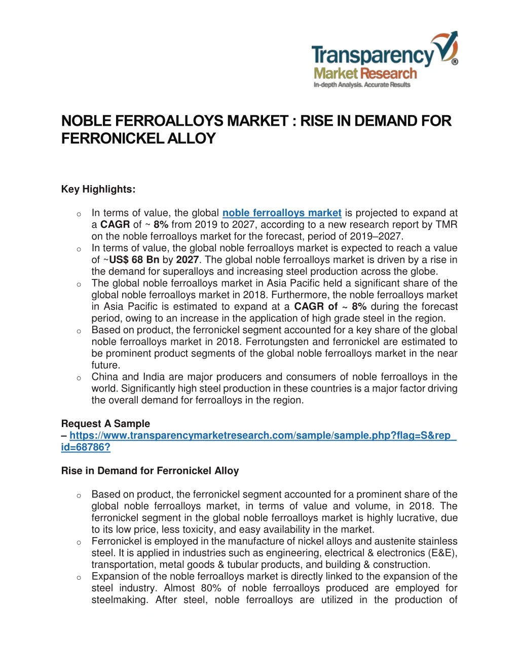 noble ferroalloys market rise in demand
