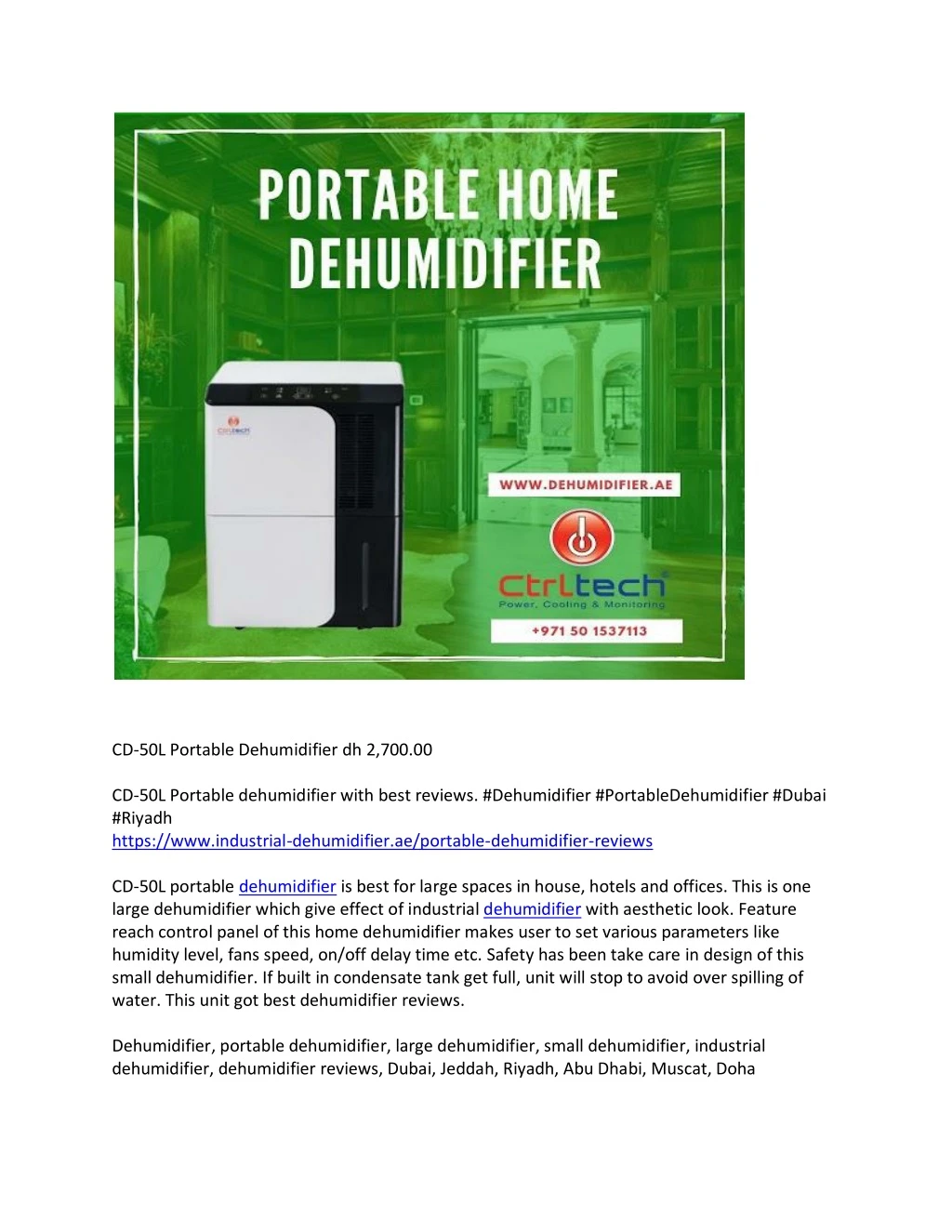 cd 50l portable dehumidifier