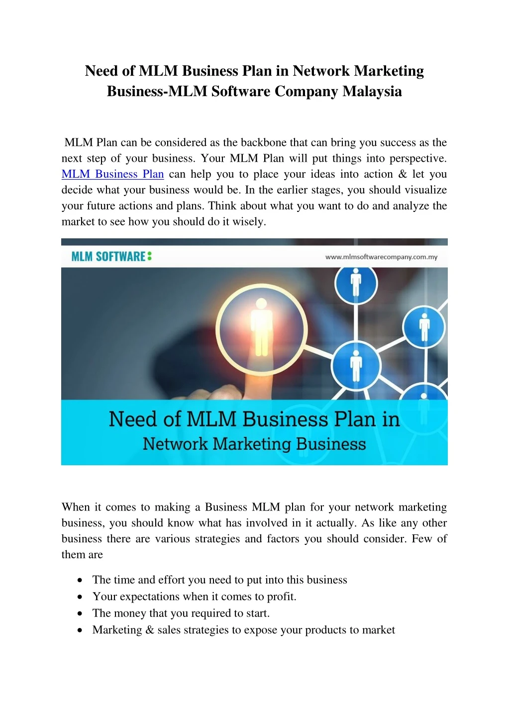 need of mlm business plan in network marketing