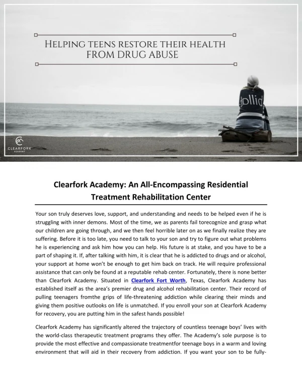 Clearfork Academy: An All-Encompassing Residential Treatment Rehabilitation Center