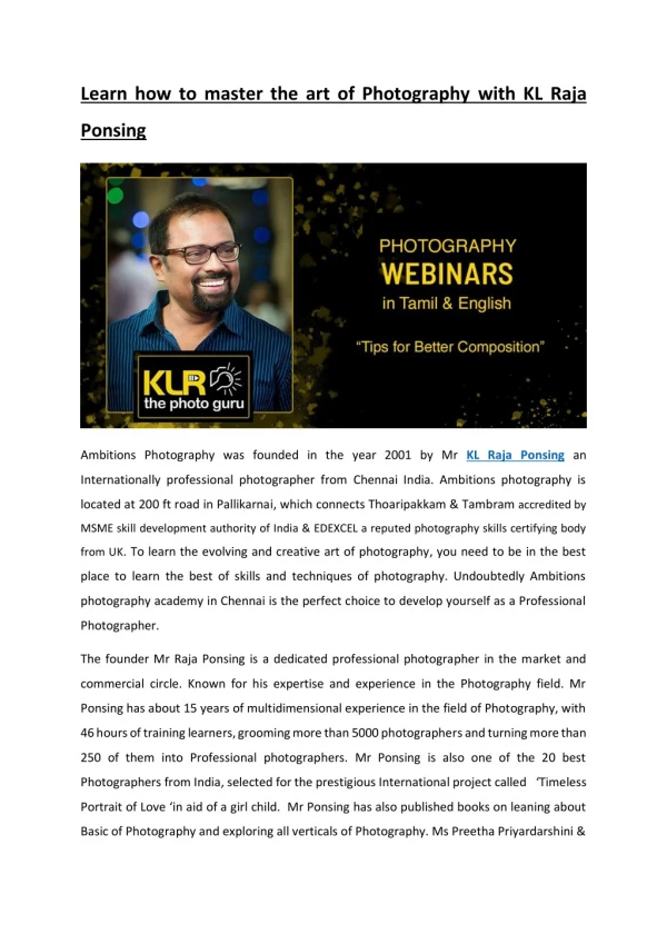 learn how to master the art of photography with