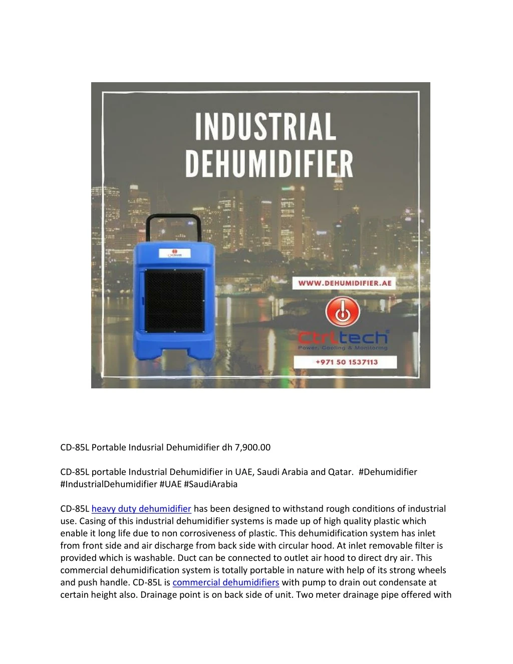 cd 85l portable indusrial dehumidifier