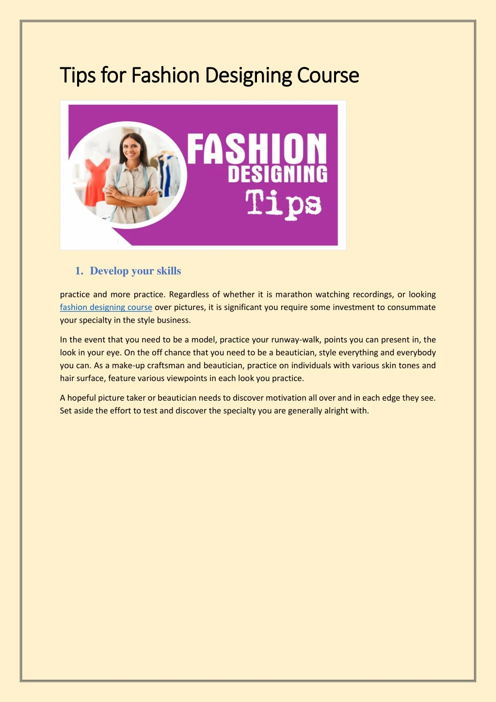 tips for fashion designing course tips