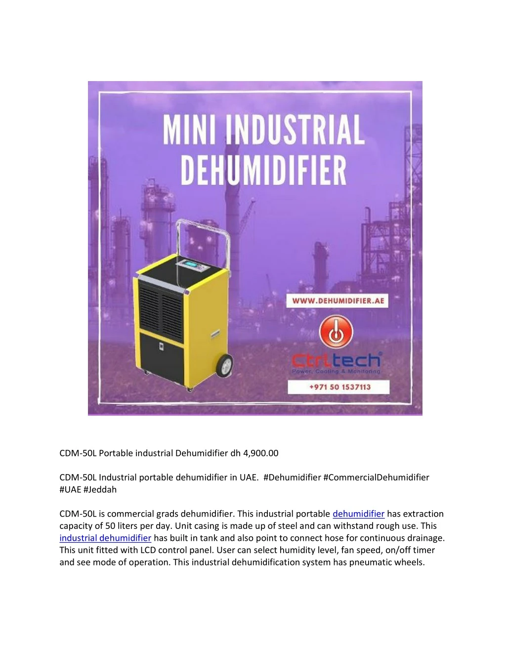 cdm 50l portable industrial dehumidifier