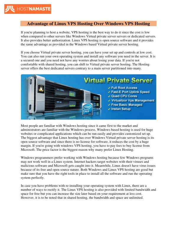 advantage of linux vps hosting over windows