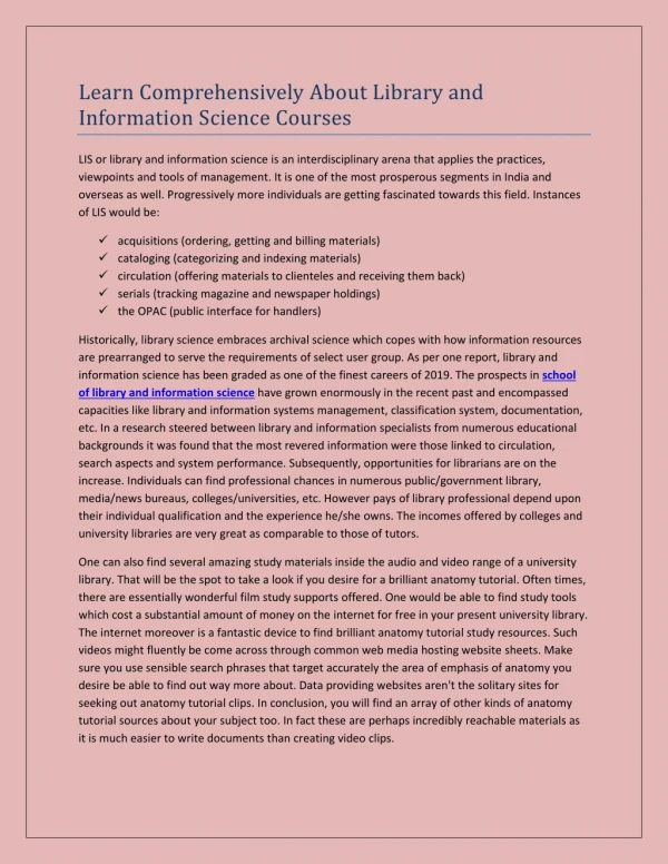 Learn Comprehensively About Library and Information Science Courses