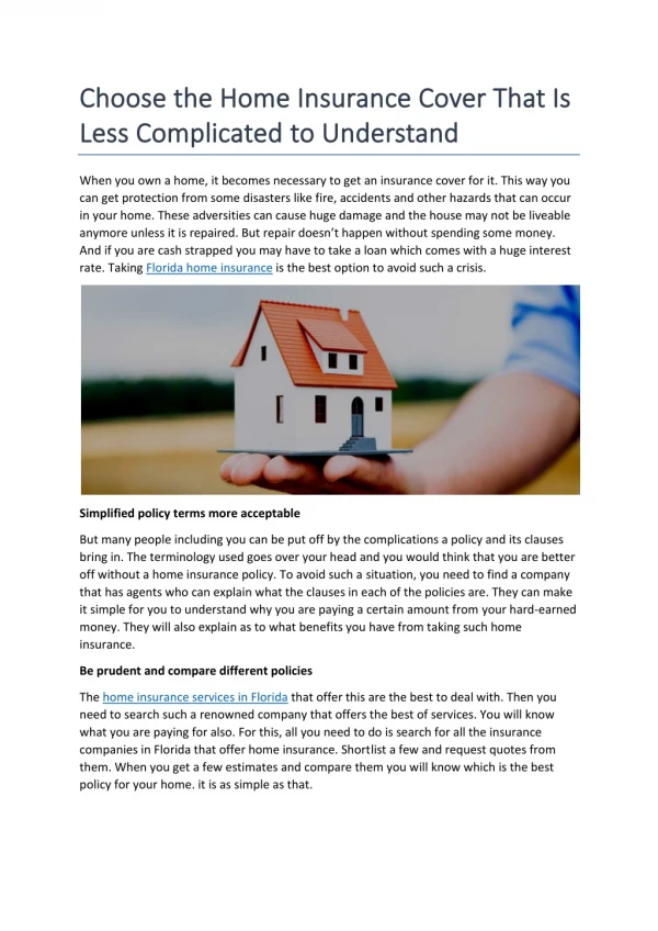 Choose the Home Insurance Cover That Is Less Complicated to Understand