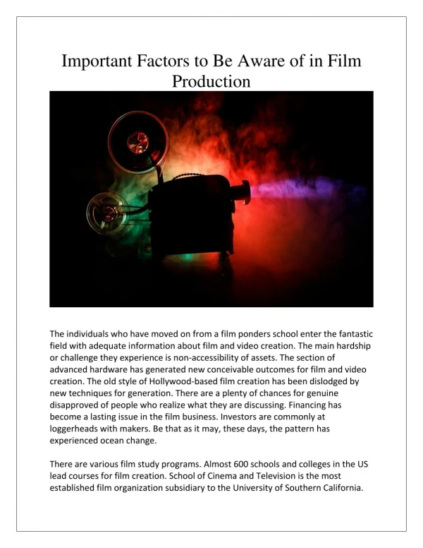 Important Factors to Be Aware of in Film Production