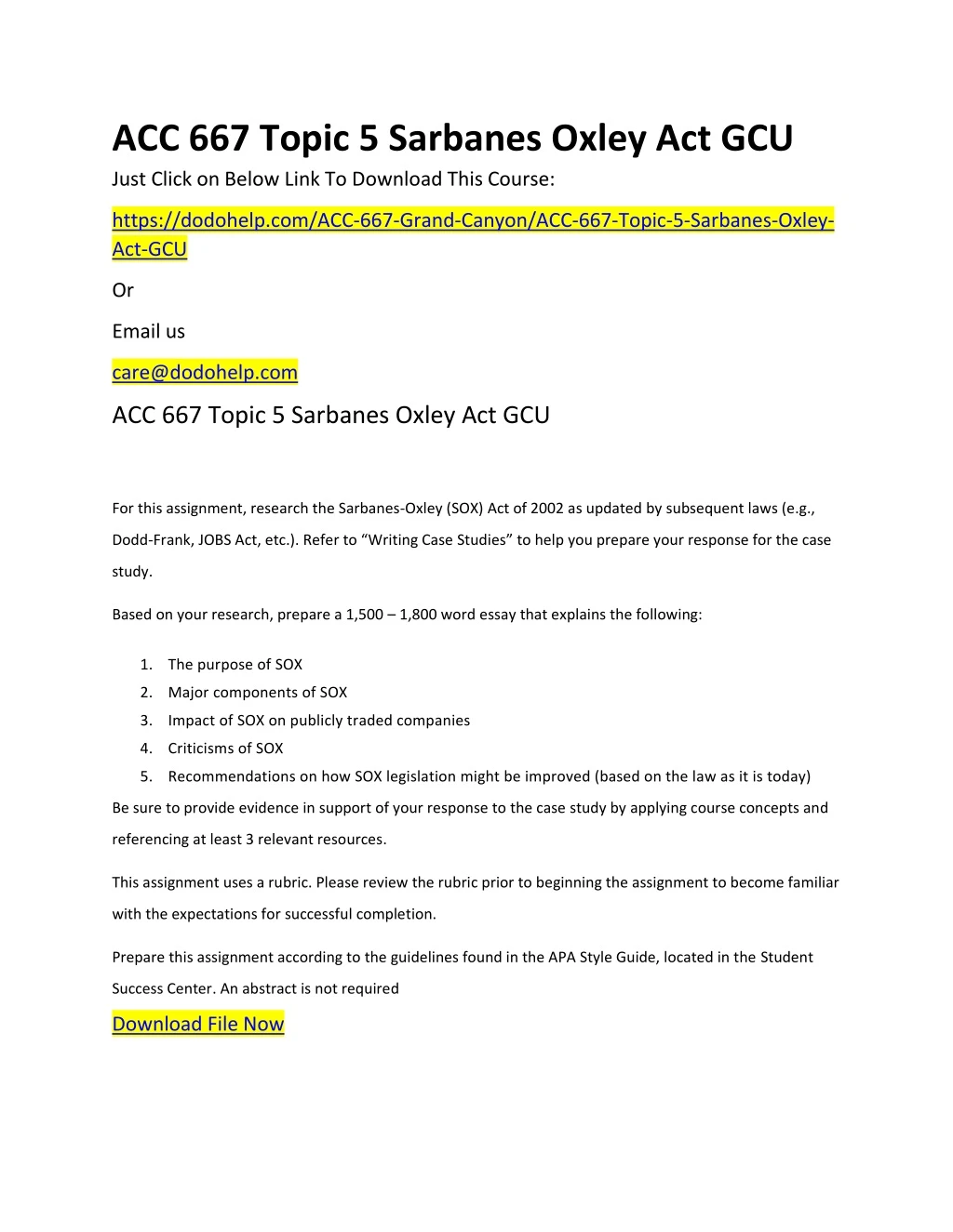 acc 667 topic 5 sarbanes oxley act gcu just click