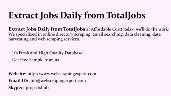 Extract Jobs Daily from TotalJobs