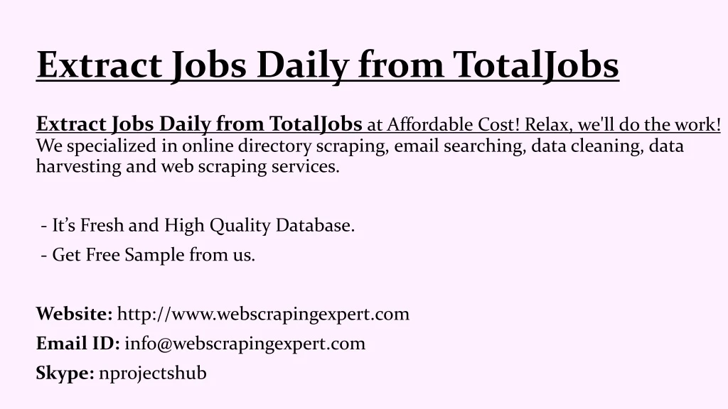 extract jobs daily from totaljobs