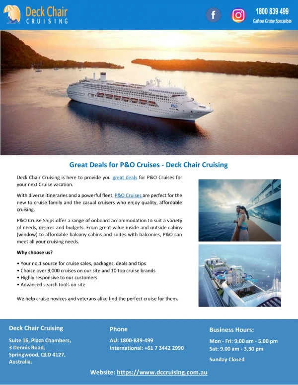 Great Deals for P&O Cruises - Deck Chair Cruising