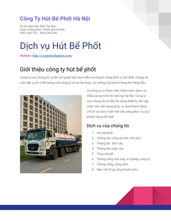 Công ty hút bể phốt uy tín tại Hà Nội
