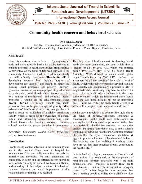 Community health concern and behavioral sciences