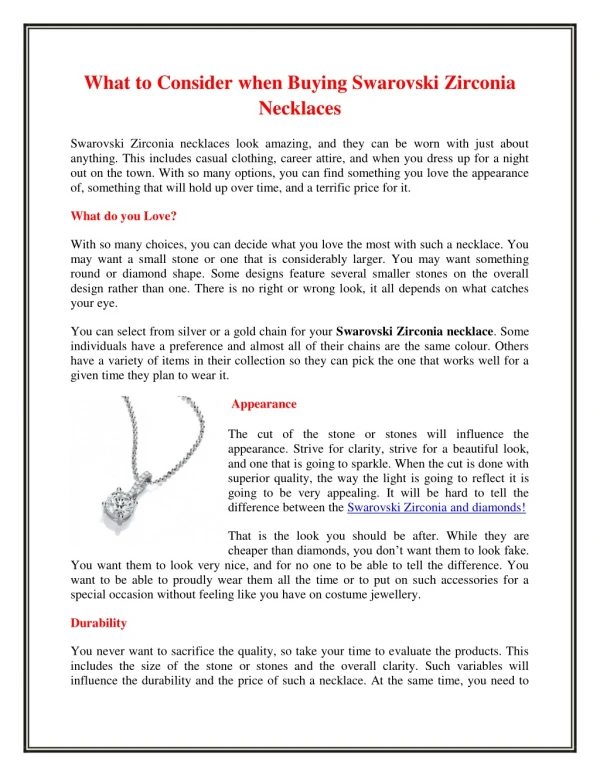 What to Consider when Buying Swarovski Zirconia Necklaces