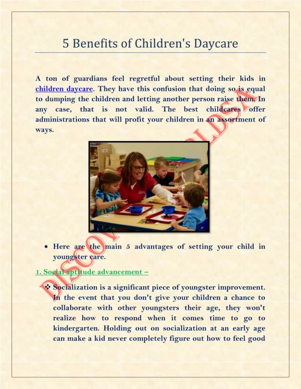 5 Benefits of Children's Daycare