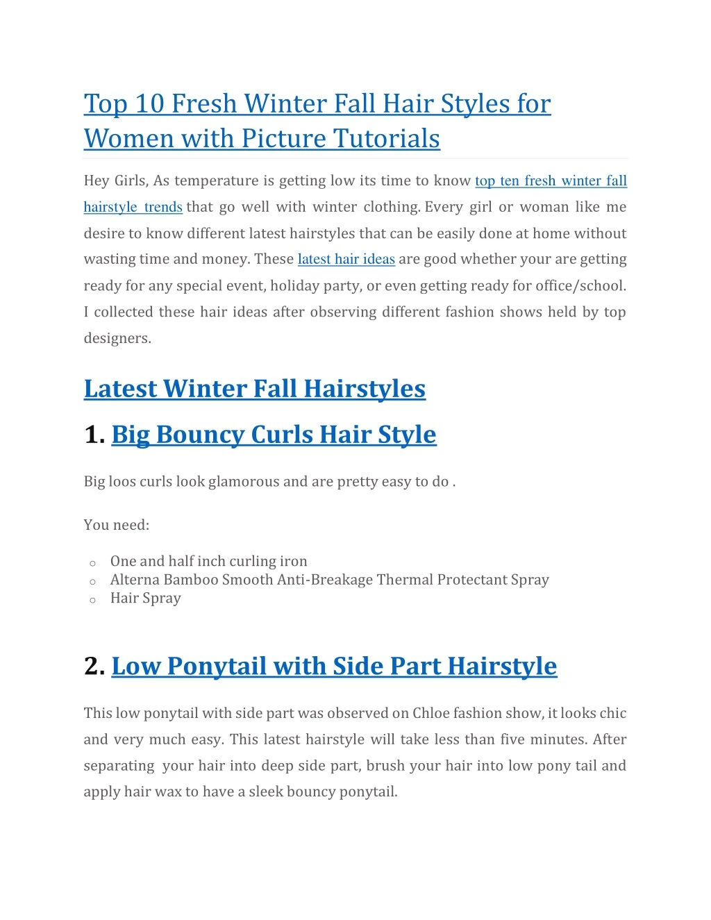 top 10 fresh winter fall hair styles for women
