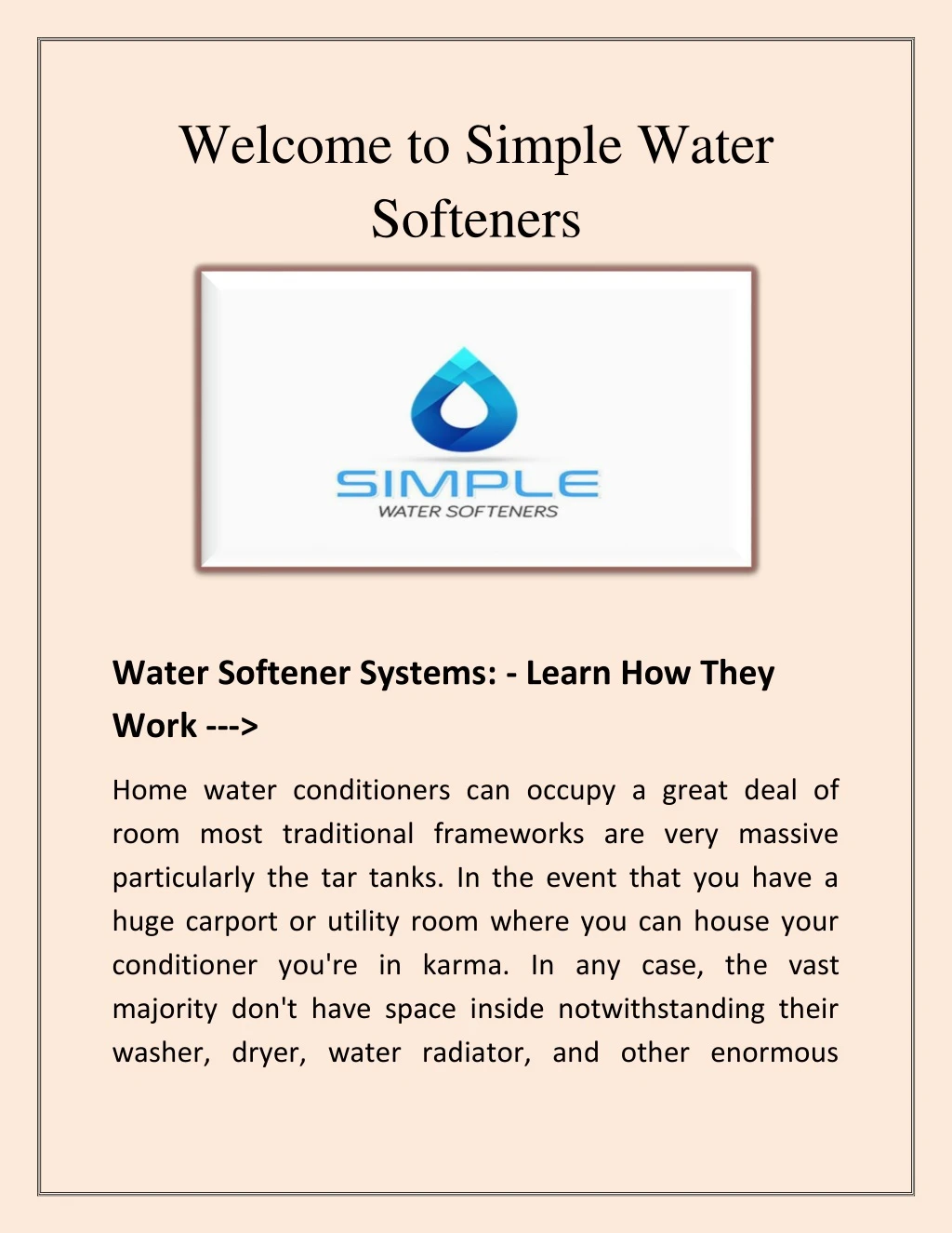 welcome to simple water softeners