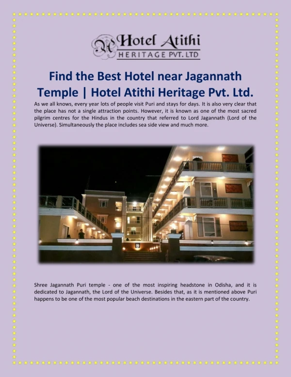 Find the Best Hotel near Jagannath Temple | Hotel Atithi Heritage Pvt. Ltd.