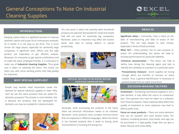 General Conceptions To Note On Industrial Cleaning Supplies