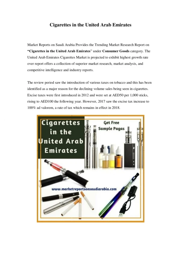 United Arab Emirates Cigarettes Market: Growth, Opportunity and Forecast Till 2023