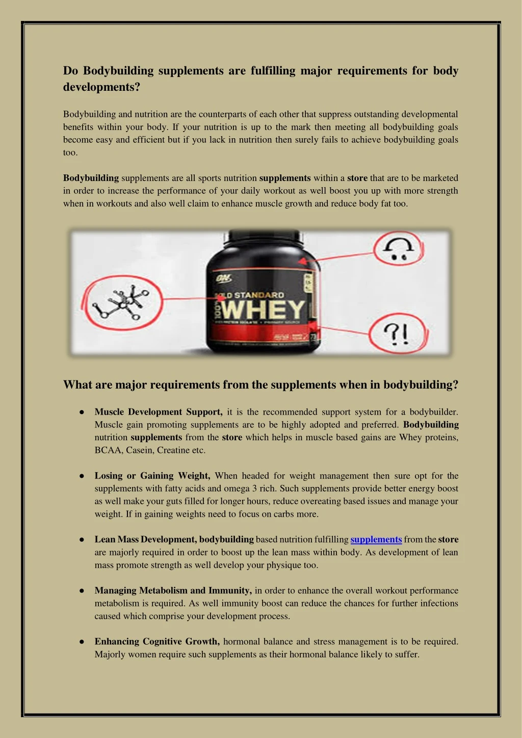 do bodybuilding supplements are fulfilling major