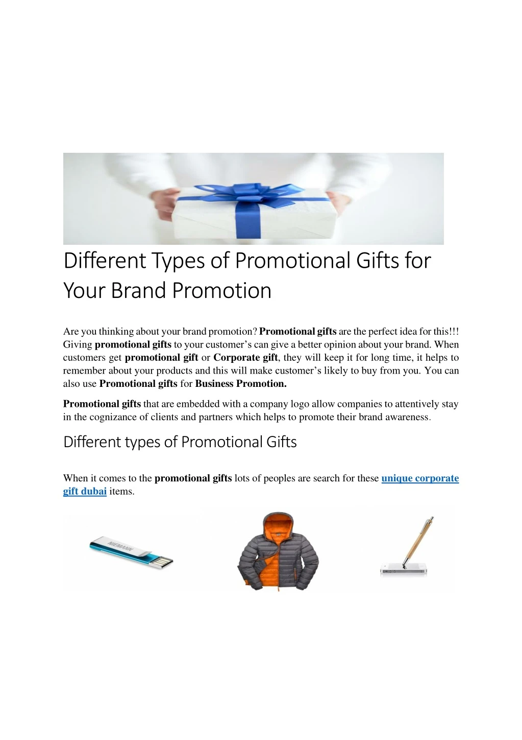 different types of promotional gifts for your