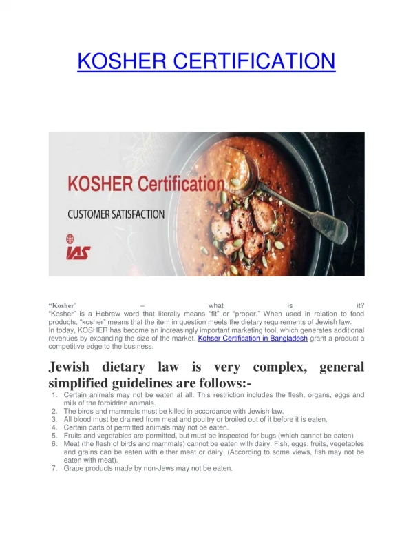 KOSHER Certification in Bangladesh