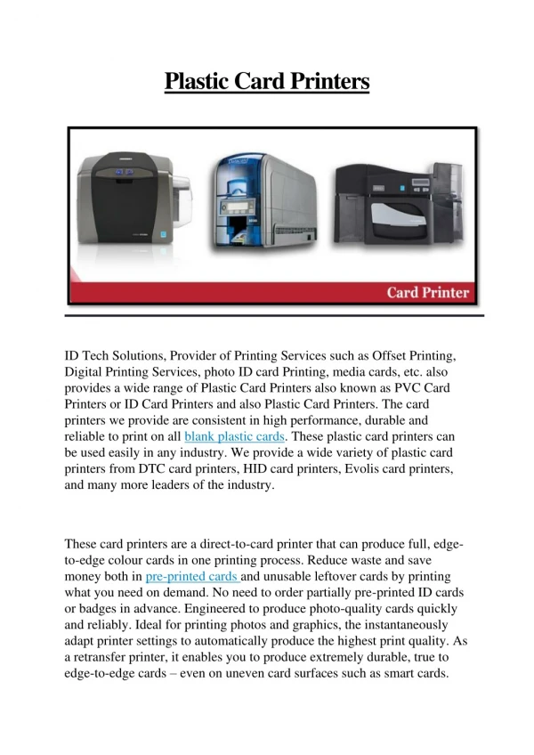 Plastic Card Printers | PVC Card Printers | Plastic ID Card Printers | India