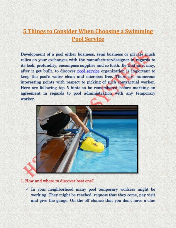 5 Things to Consider When Choosing a Swimming Pool Service