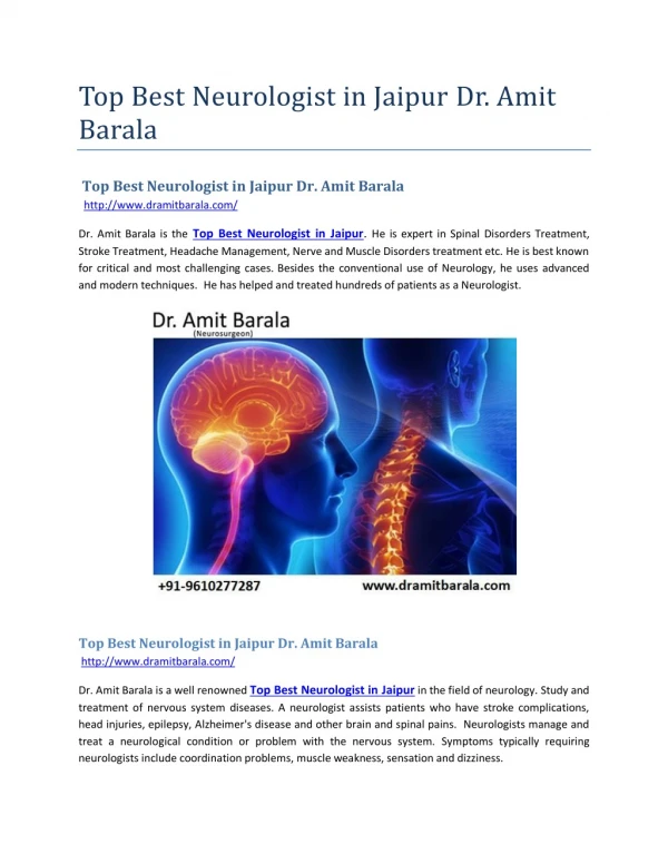 Top Best Neurologist in Jaipur Dr. Amit Barala