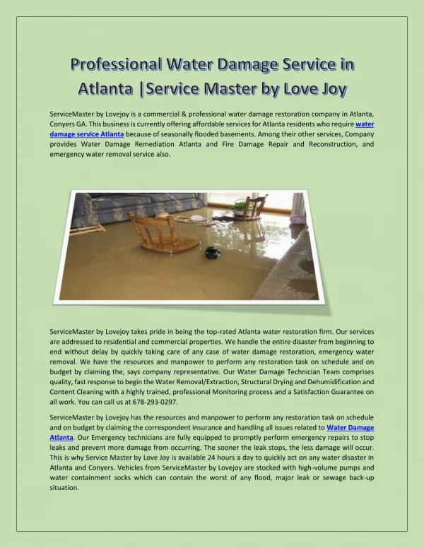 Professional Water Damage Service in Atlanta| ServiceMaster by Lovejoy