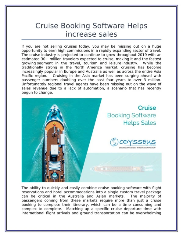 Cruise Booking Software Helps increase sales