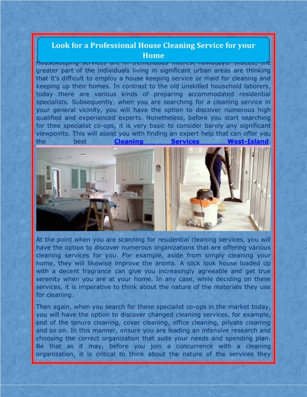 Look for a Professional House Cleaning Service for your Home