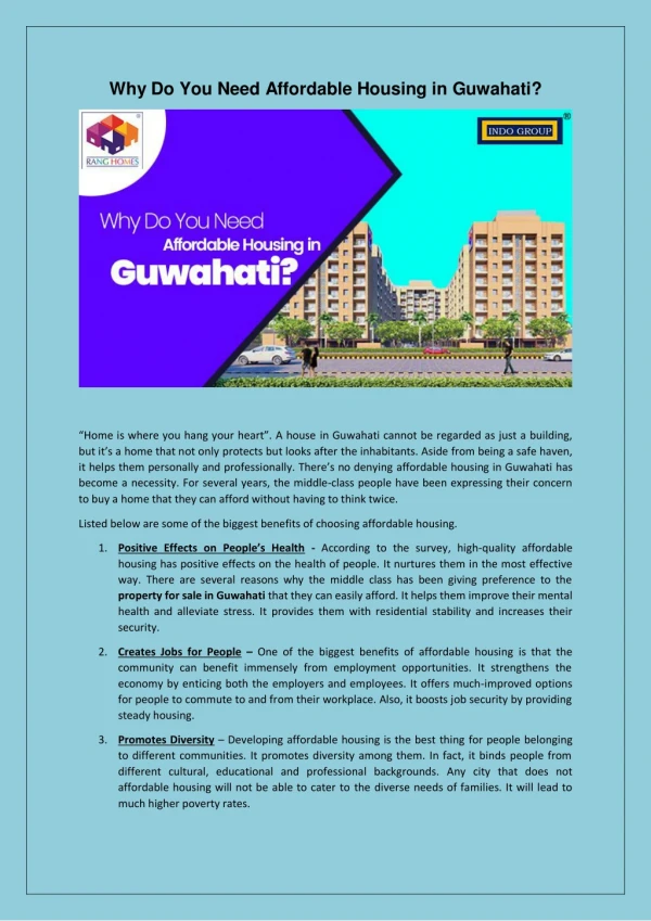 Why Do You Need Affordable Housing in Guwahati