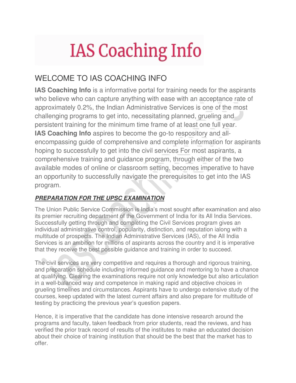welcome to ias coaching info