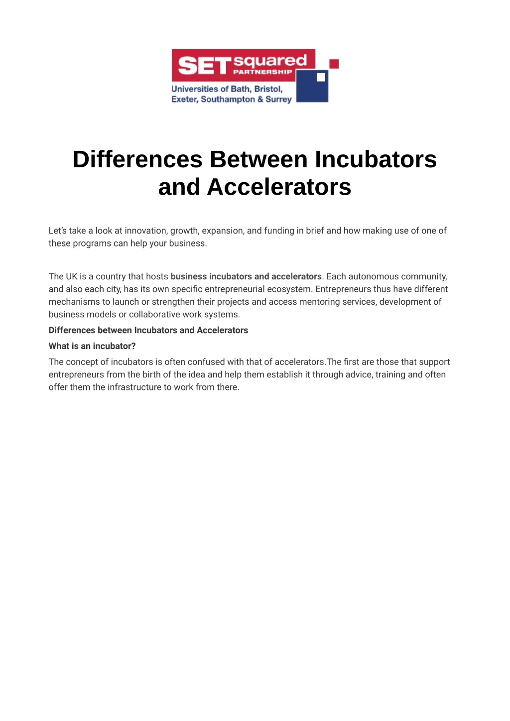 differences between incubators and accelerators