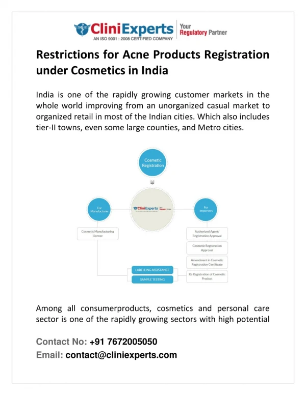 Restrictions for Acne Products Registration under Cosmetics in India
