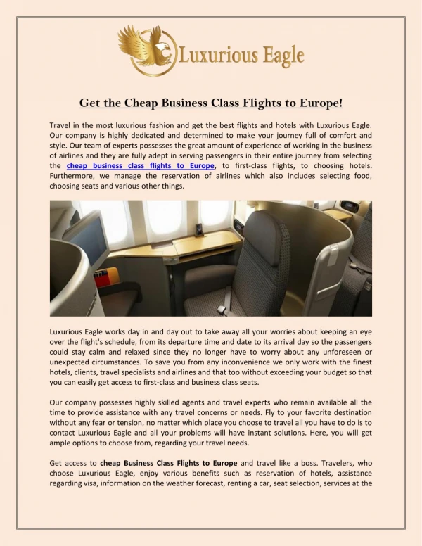 Get the Cheap Business Class Flights to Europe!