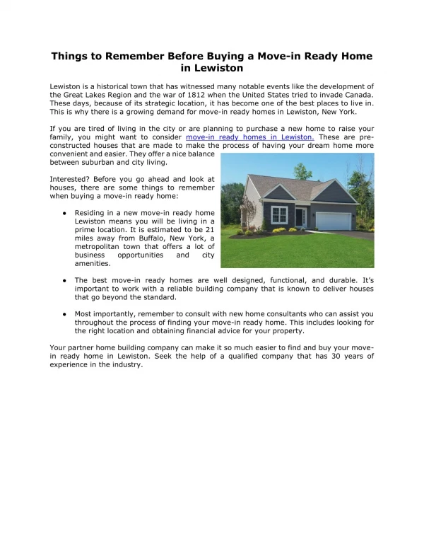 Things to Remember Before Buying a Move-in Ready Home in Lewiston