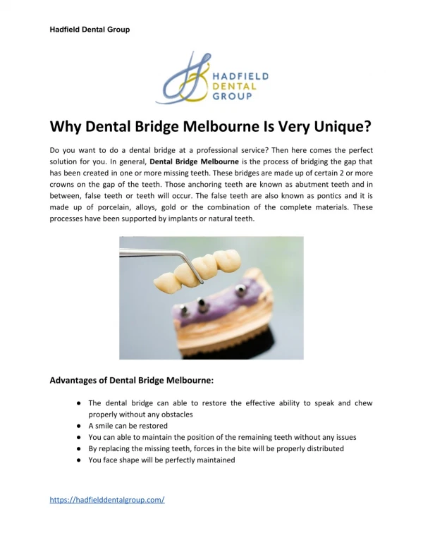 Why Dental Bridge Melbourne Is Very Unique?