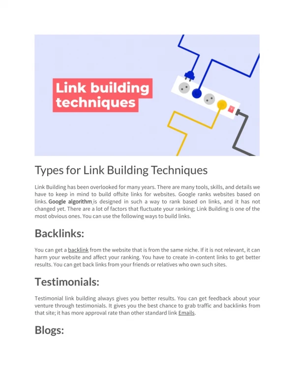 Types for Link Building Techniques