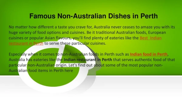 Famous Non-Australian Dishes in Perth