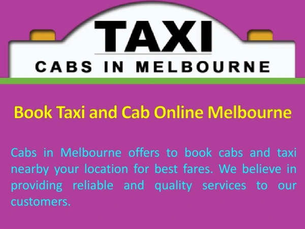 Book Taxi and Cab Online Melbourne