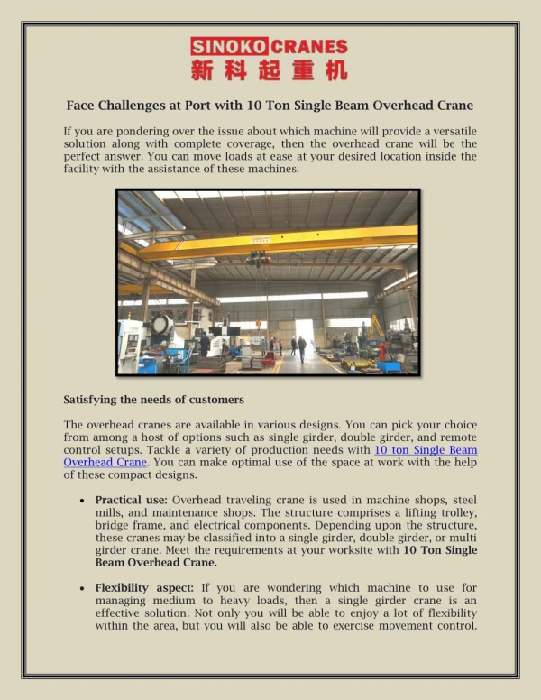 Face Challenges at Port with 10 Ton Single Beam Overhead Crane