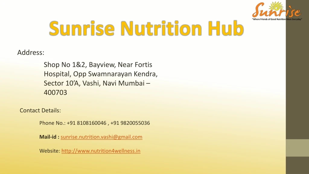 sunrise nutrition hub