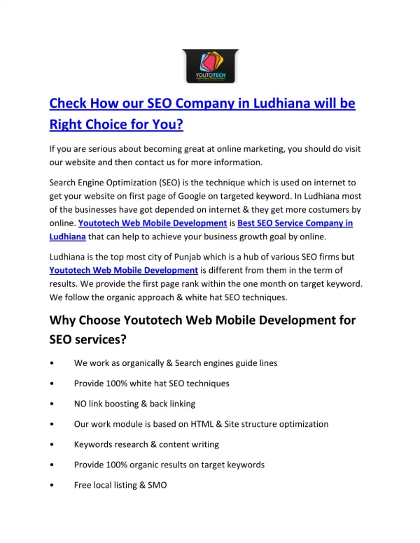 Check How our SEO Company in Ludhiana will be Right Choice for You?
