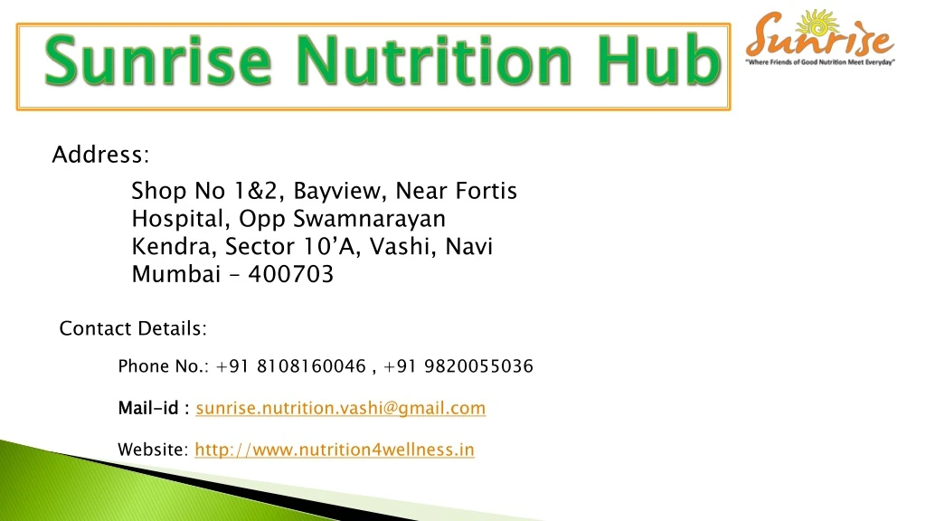 sunrise nutrition hub