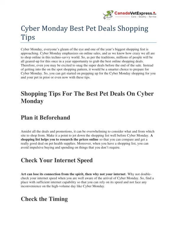 Cyber Monday Best Pet Deals Shopping Tips- CanadaVetExpress